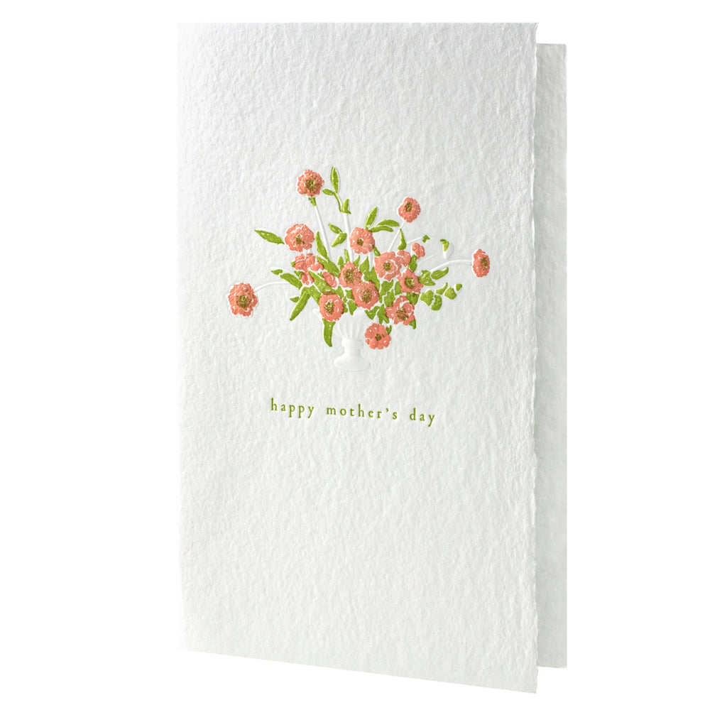 handmade paper cards with soy ink letterpress on recycled cotton paper that reads "happy mother's day."