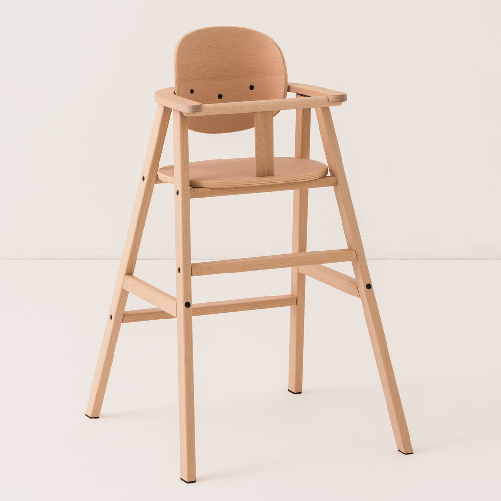 A wooden high chair