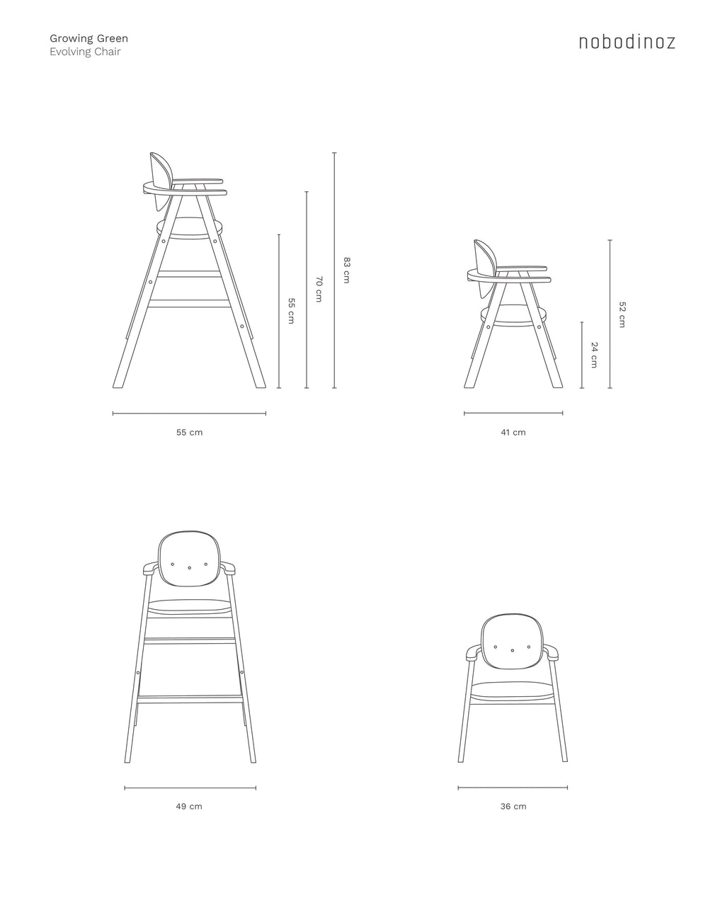 Schematics of wooden high chair