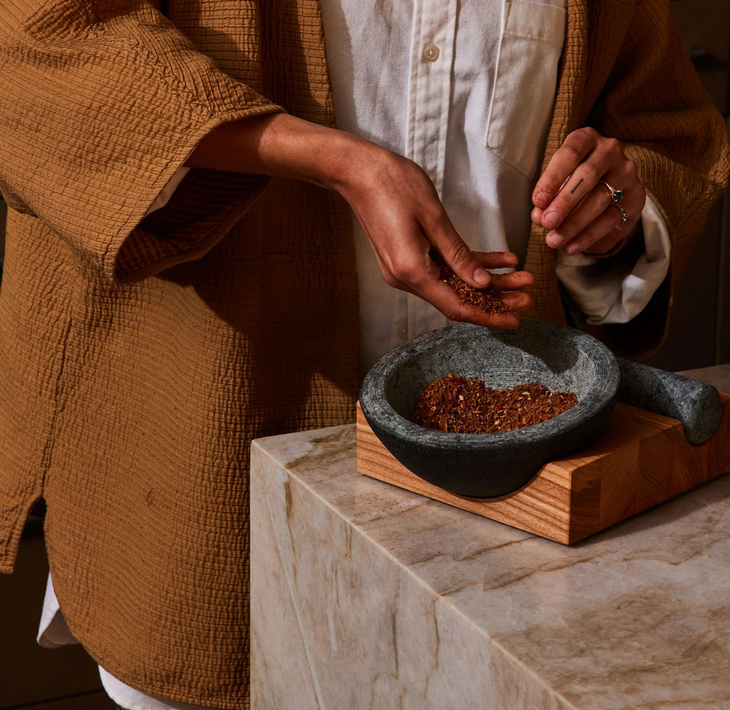 Spices in Perch Mortar and Pestle