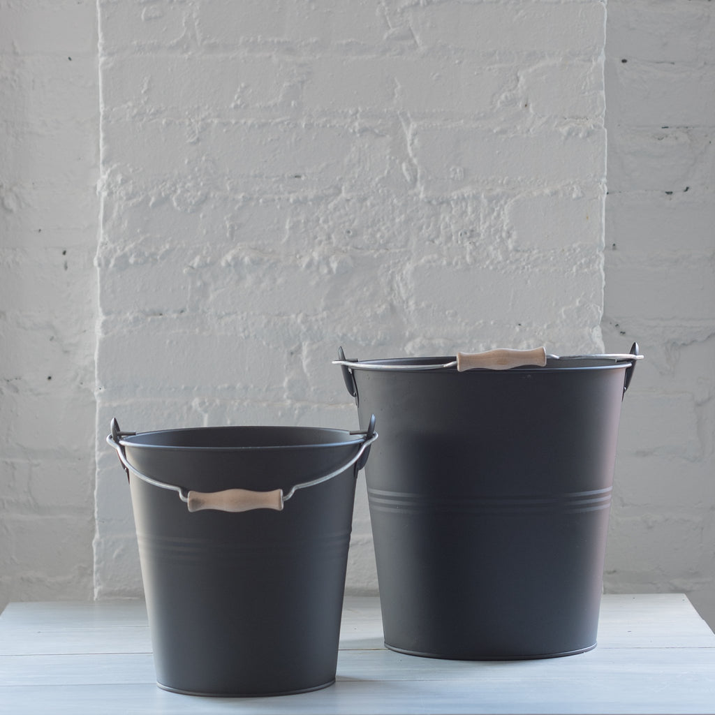 black tin bucket - redecker - plant bucket - tin bucket