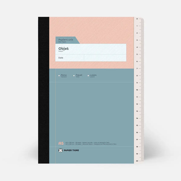 Notebook with a pink and blue design on a white background