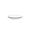 White bowl with blue rim on a white background