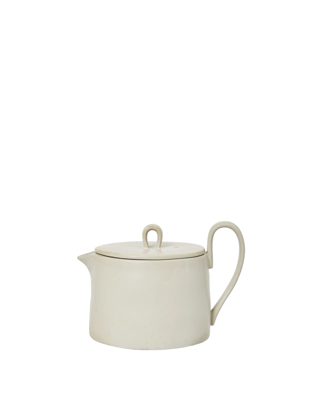 White ceramic teapot with a handle on a white background