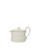 White ceramic teapot with a handle on a white background