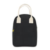 Black backpack with white straps on a white background