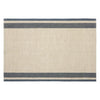 A rectangular woven tea towel in natural beige with two horizontal dark gray stripes near the top and bottom edges, shown flat against a white background.