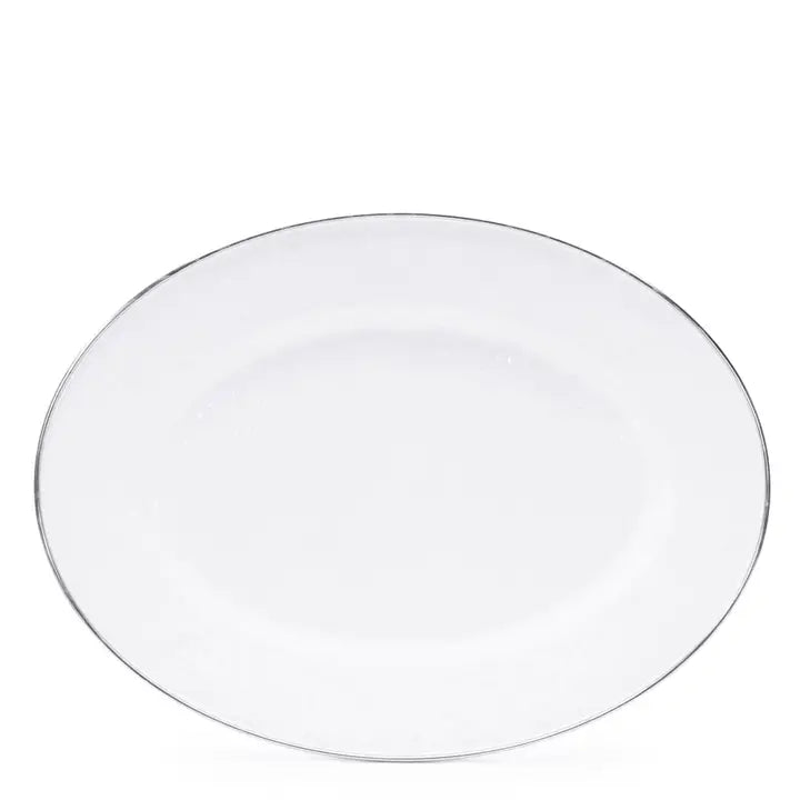 Oval enamel serving tray on white background