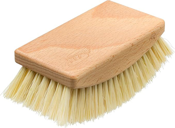 Wooden brush with bristle head on a white background
