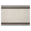 A rectangular woven tea towel with a wide off-white center and two dark charcoal gray horizontal stripes near the top and bottom edges, shown flat against a white background.