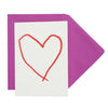 Card with a red heart drawing on a white background, accompanied by a purple envelope.