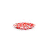 Red and white enamel pie dish on a white background