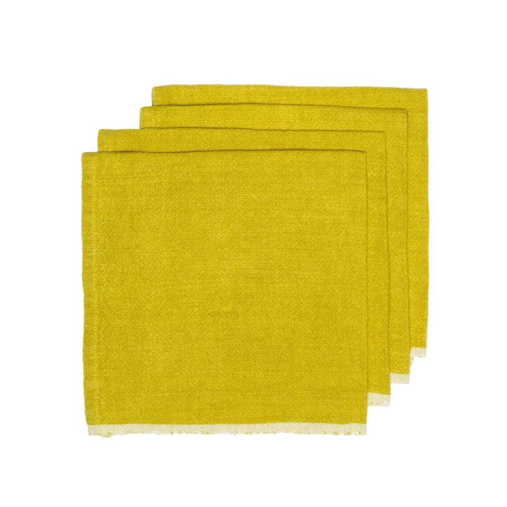 Set of three yellow napkins on a white background
