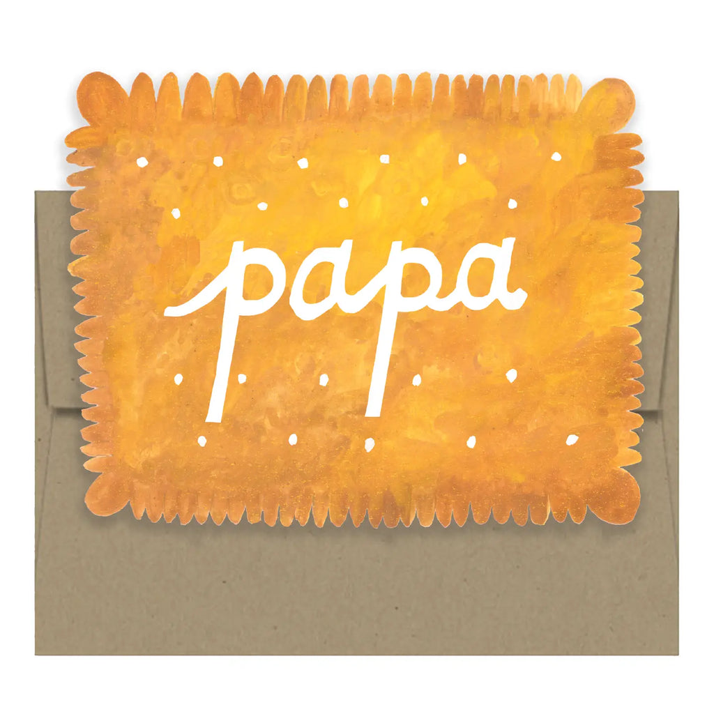 Greeting card with 'papa' on a yellow background