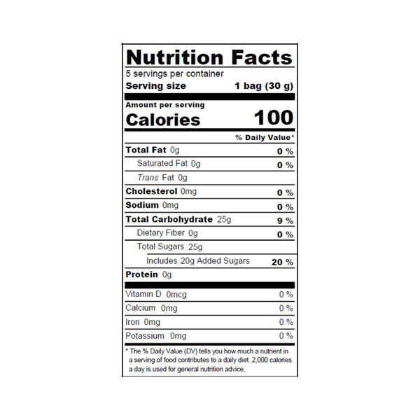 Nutrition facts label for a product with 100 calories per serving