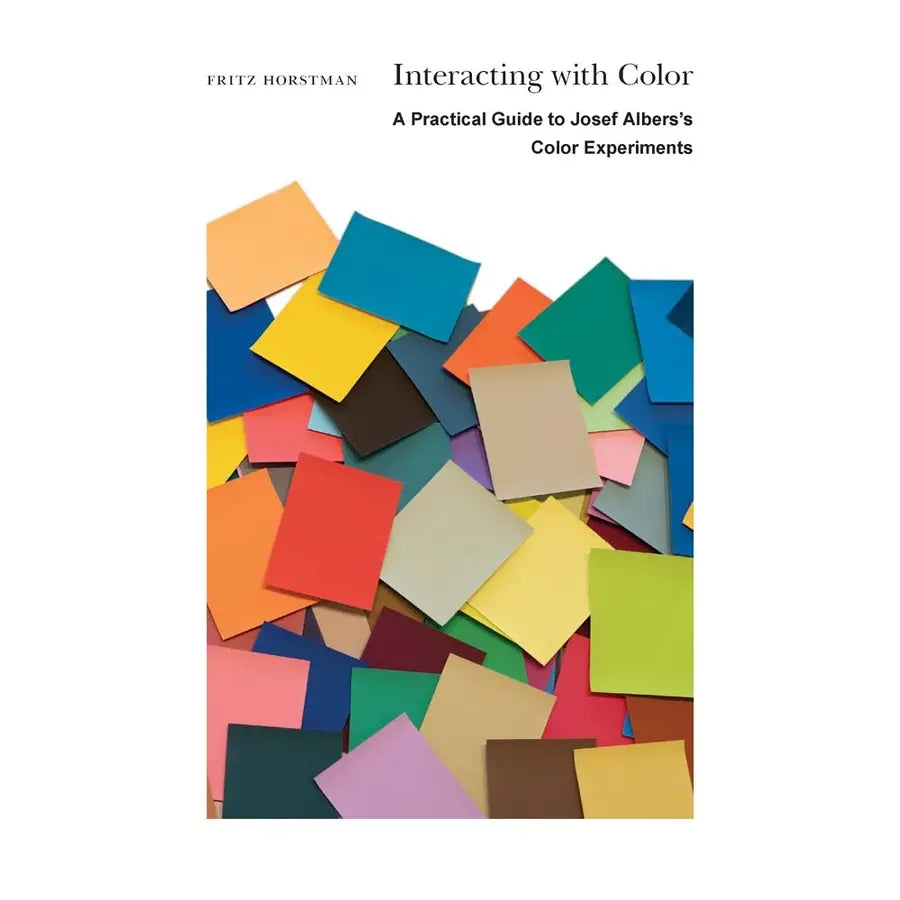 Book cover with colorful square samples and text about color experiments by Josef Albers.