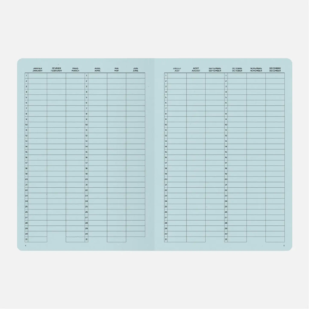 Large light blue checklist or scorecard with columns and rows on a white background