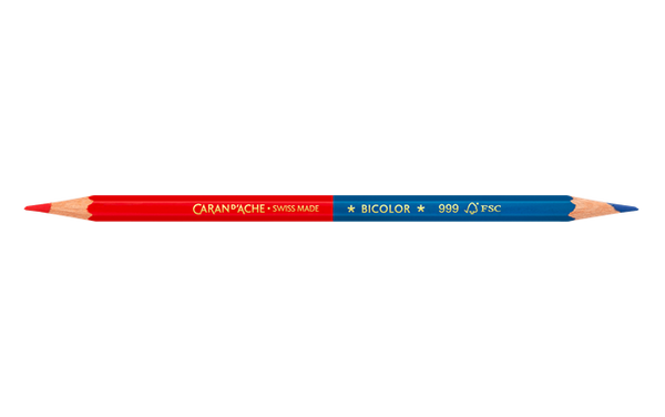 Red and blue bicolor pencil on a white background