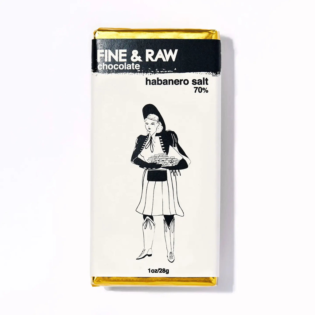 Fine & Raw chocolate bar packaging with habanero salt flavor on a white background