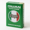 Green box of Italian playing cards with 'Lingo' branding on a white background