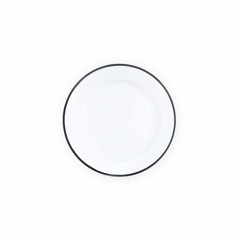 White plate with a black rim on a white background