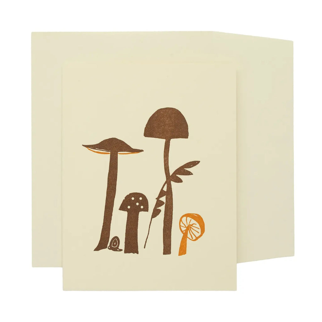 Card with illustrations of mushrooms on a beige background