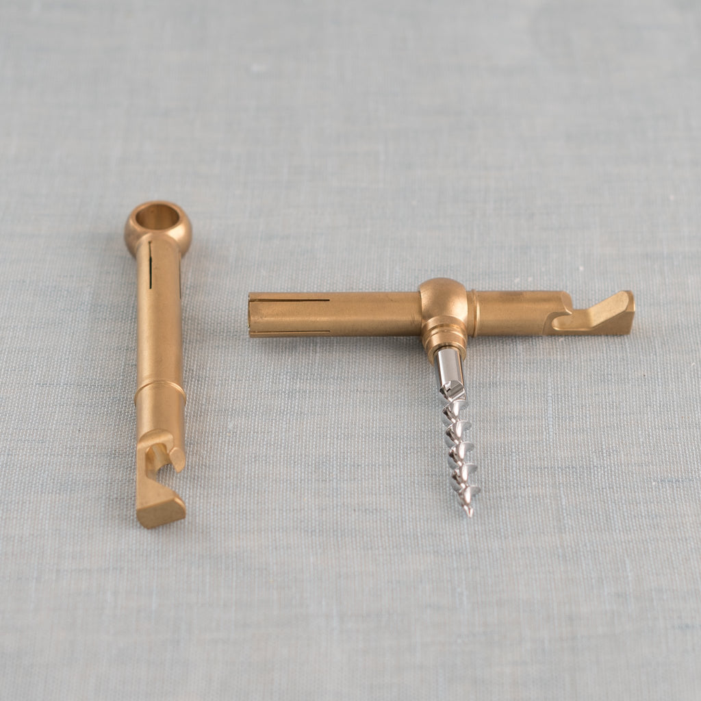 Modern corkscrew - minimalist corkscrew - brass corkscrew - brass winekey - modern brass winekey - modern brass wine opener - FS Objects brass corkscrew