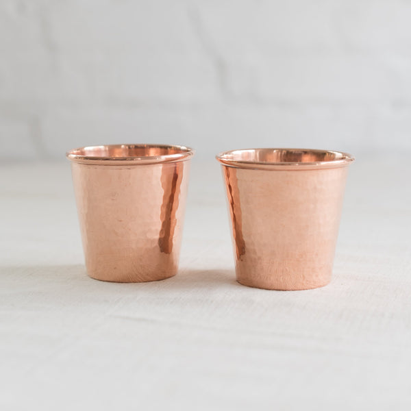 artisan copper cups - artisan copper water cups - artisan copper cocktail cups - handcrafted copper cups - hammered copper cups - copper cups made in Mexico - Sertado copper cups