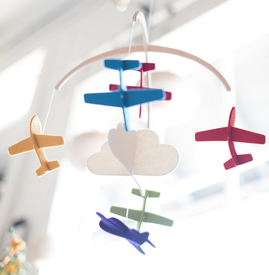 felt - wool - mobile - baby mobile - baby - nursery - nursery mobile - airplane mobile - plane mobile