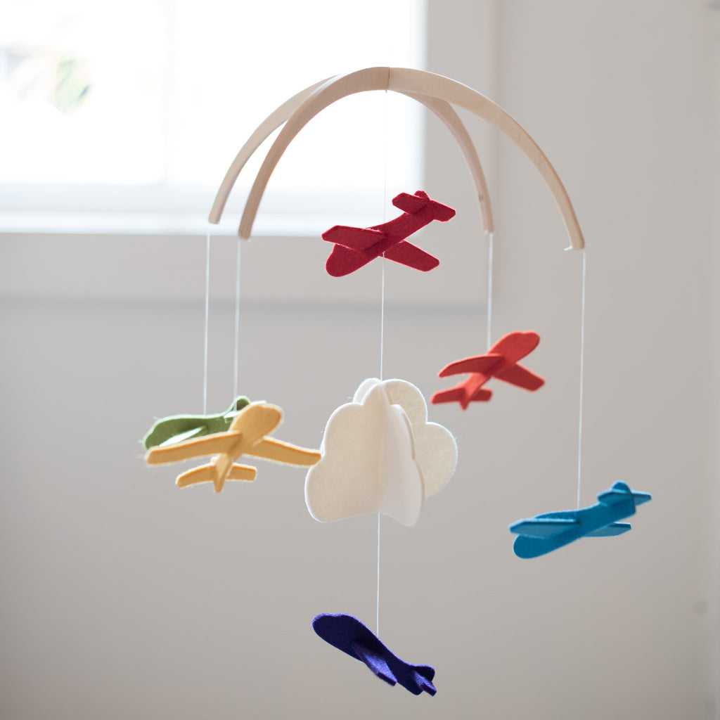 felt - wool - mobile - baby mobile - baby - nursery - nursery mobile - airplane mobile - plane mobile