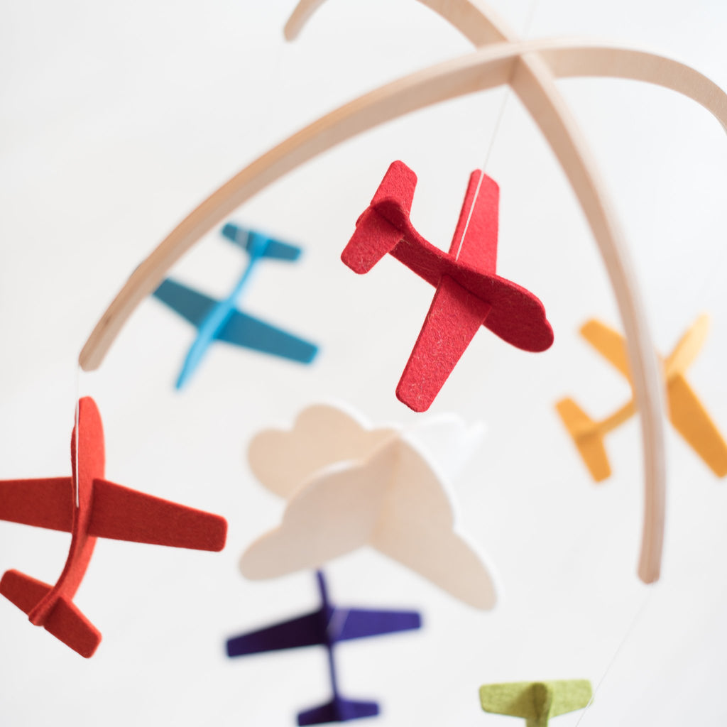 felt - wool - mobile - baby mobile - baby - nursery - nursery mobile - airplane mobile - plane mobile 