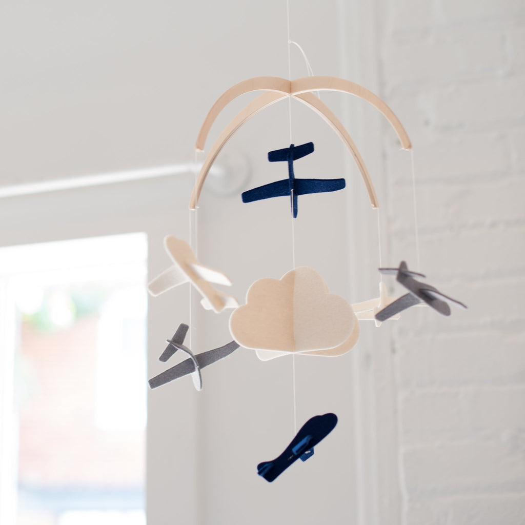 felt - wool - mobile - baby mobile - baby - nursery - nursery mobile - airplane mobile - plane mobile