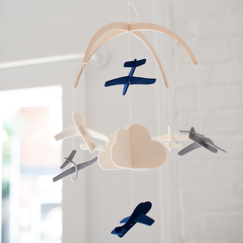felt - wool - mobile - baby mobile - baby - nursery - nursery mobile - airplane mobile - plane mobile