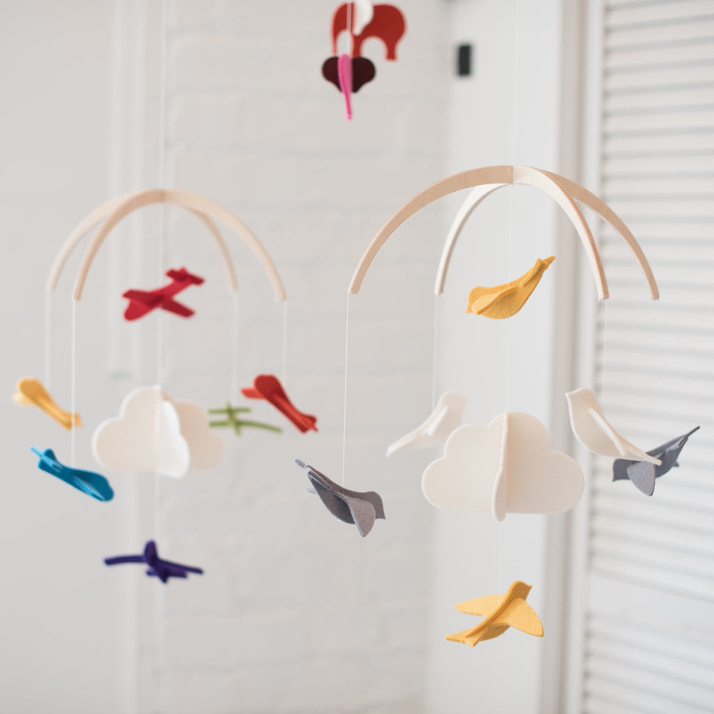 felt - wool - mobile - baby mobile - baby - nursery - nursery mobile - airplane mobile - plane mobile