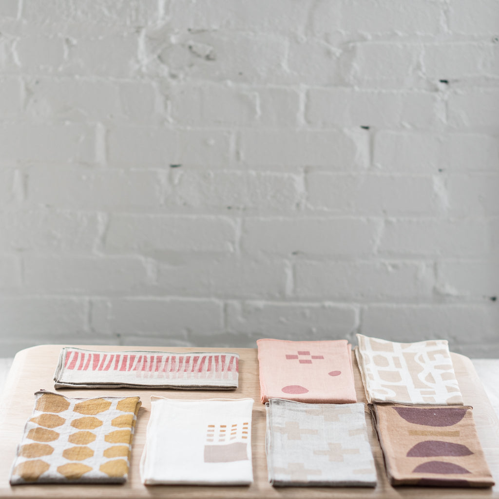 block printed linen napkin - linen napkin - willow ship 