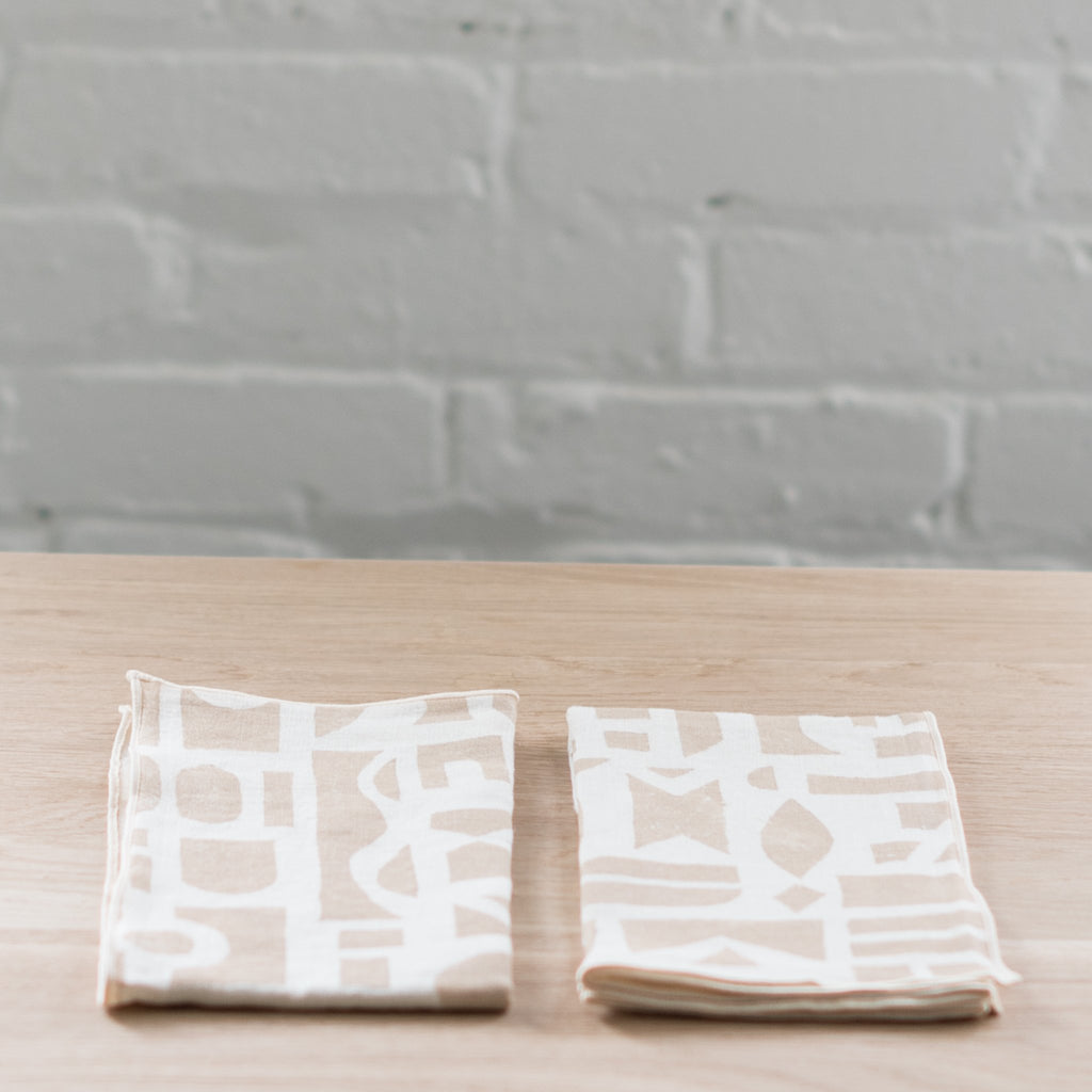 block printed linen napkin - linen napkin - willow ship 